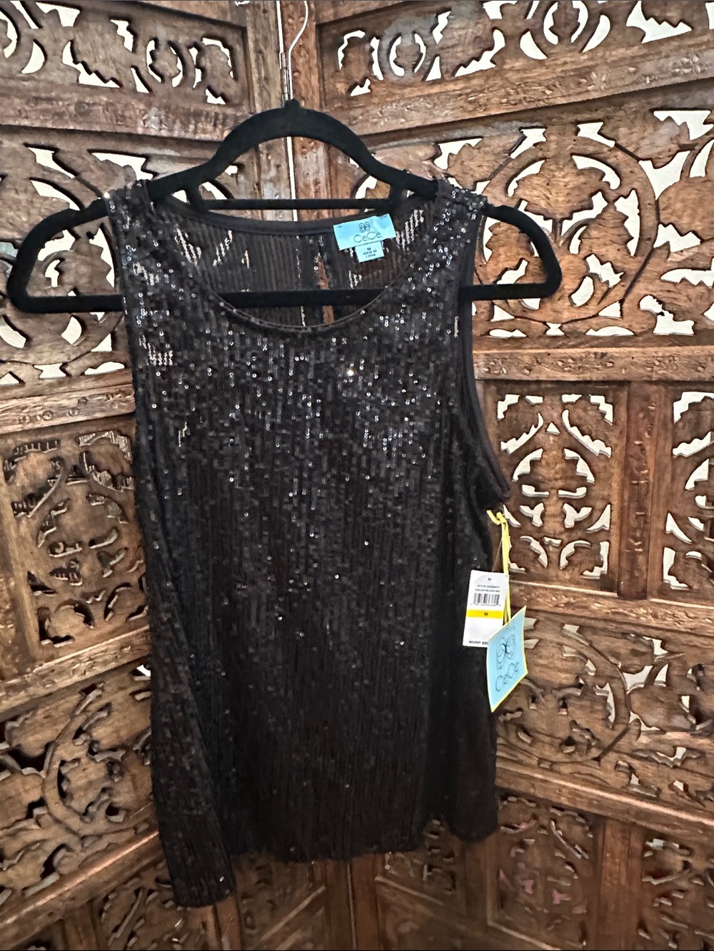 CeCe Black Sequin Sleeveless Top Size M
